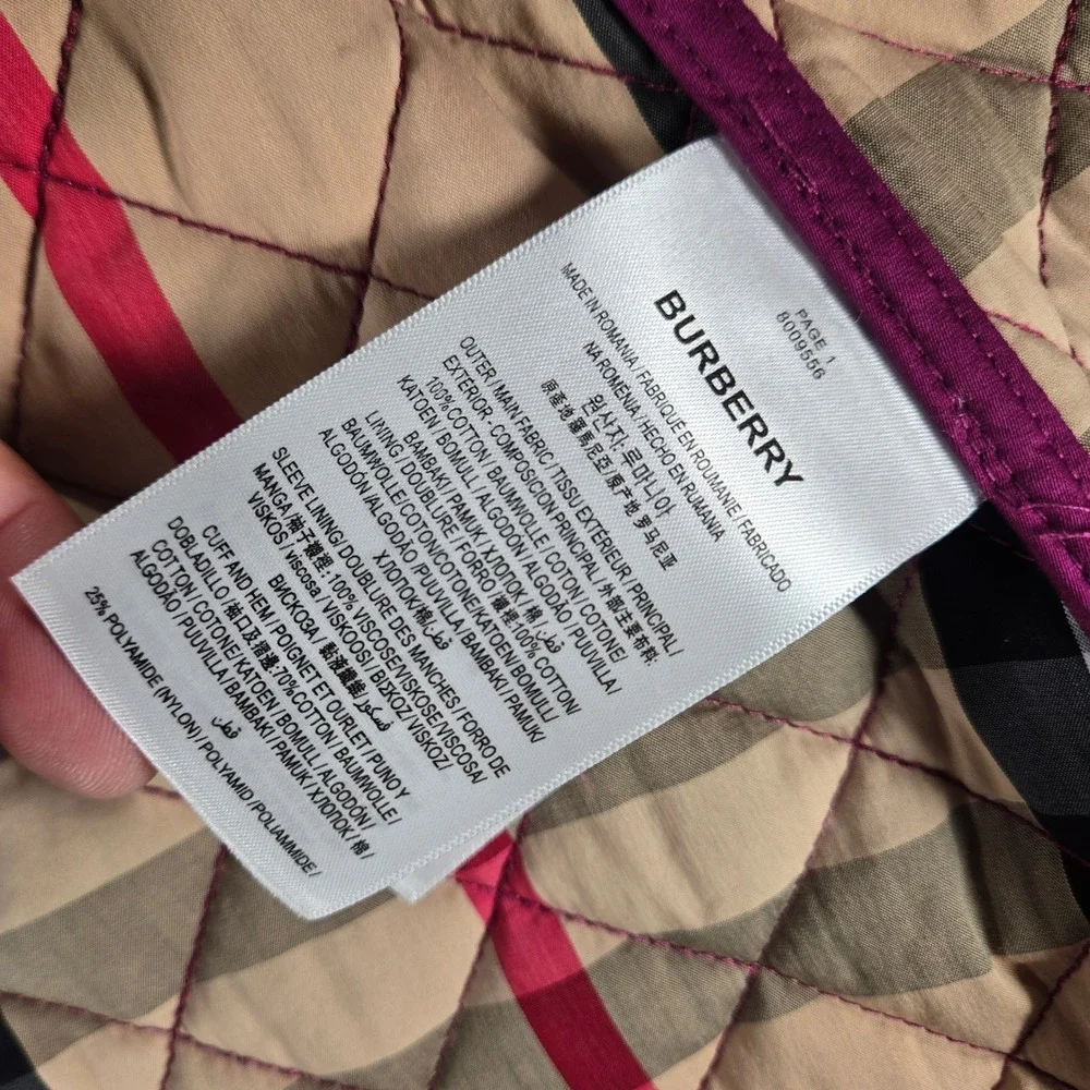 Burberry Quilted Jacket Womens Medium Pink Nova Check Lining Button Up Coat